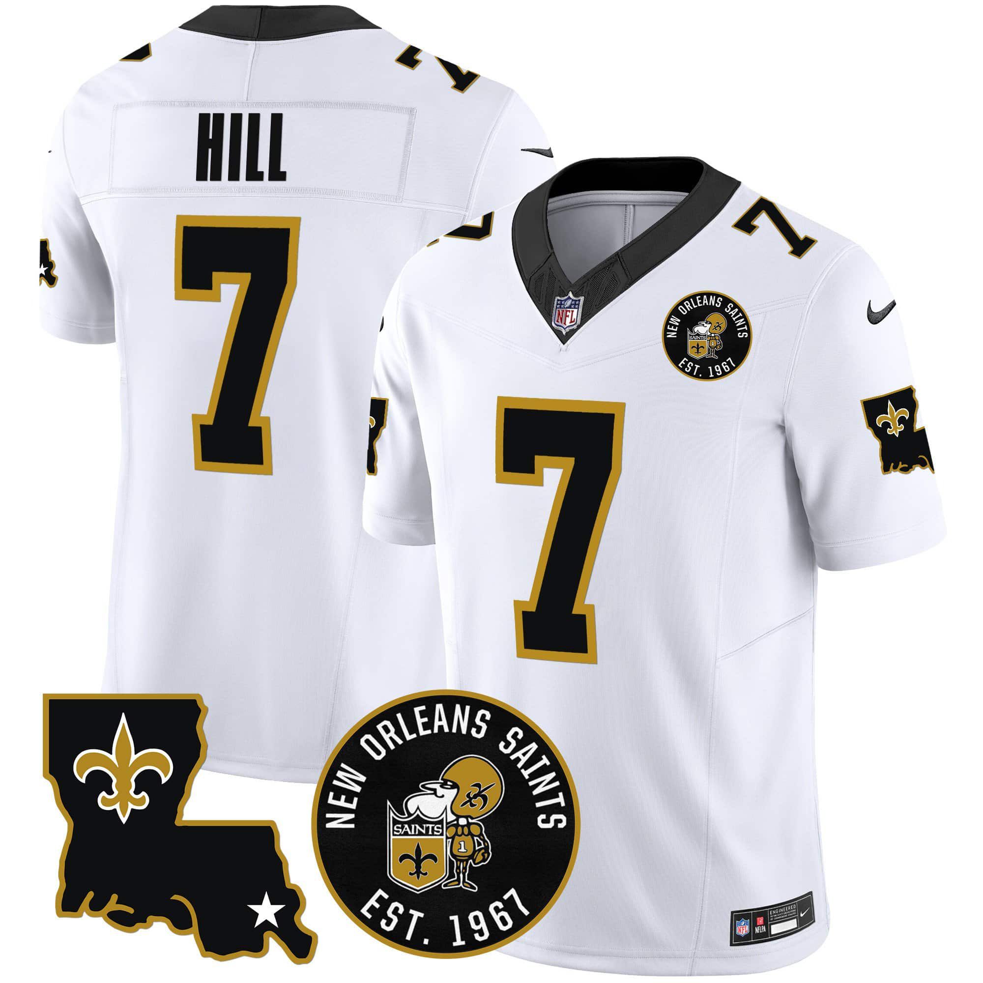 Men New Orleans Saints 7 Hill White 2024 Nike 1967 Patch Vapor Limited NFL Jersey